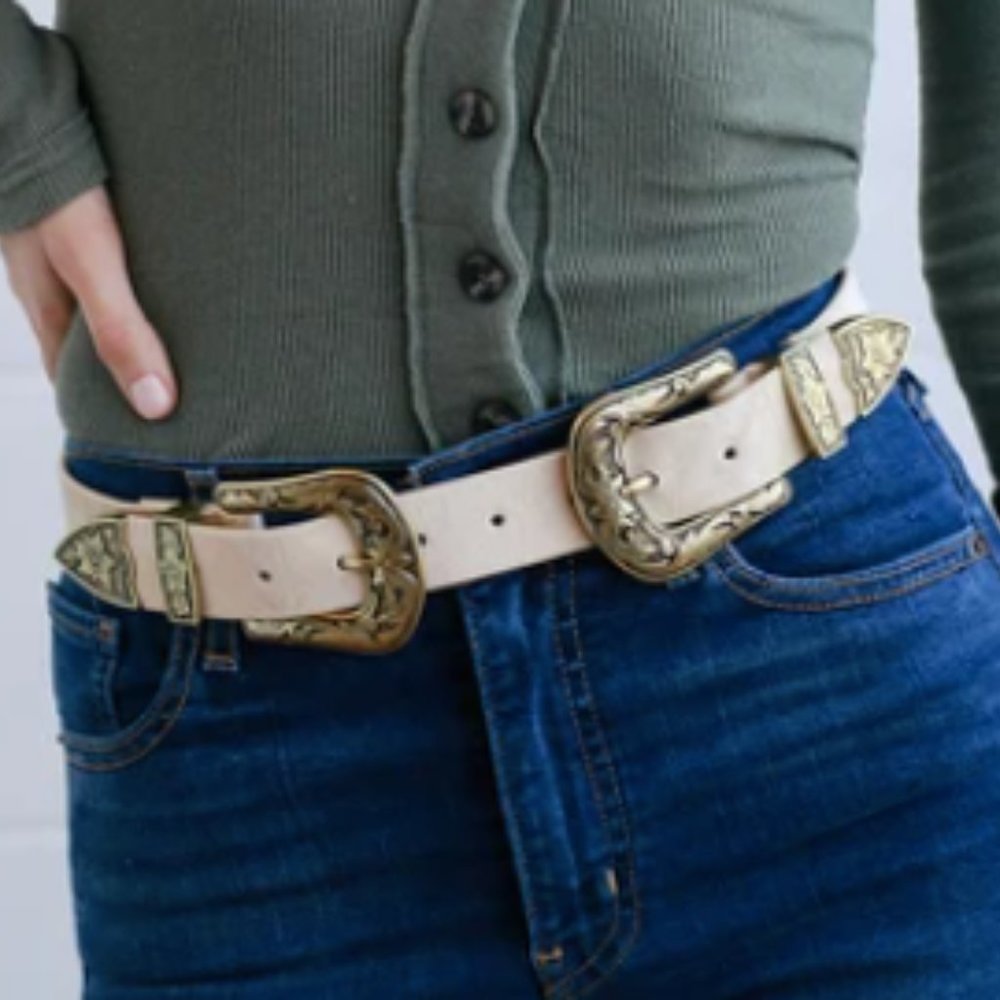 Ruthie Beige Suede Double Buckle Belt